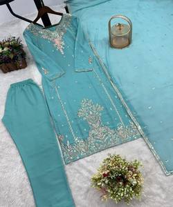 FANCY GEORGETTE BORDADO SECUENCIA TRABAJO SUPERIOR INFERIOR con DUPATTA PARTY FESTIVE WEAR SEDA ÉTNICA SALWAR KAMEEZ - Product Image 6