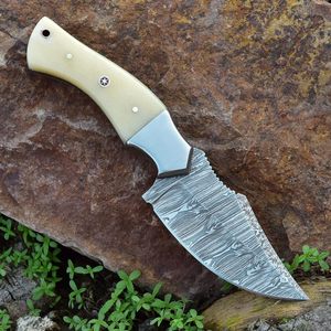 Cuchillo de hoja fija de acero de Damasco hecho a mano con Funda de cuero para cazar, acampar al aire libre, Bushcraft, regalo para hombres, compatible con OEM - Product Image 2