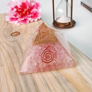 Pirámide de orgonita hecha a mano con cuarzo rosa y cristal de energía positiva de cobre para decoración del hogar Equilibrio de chakras y protección EMF - Product Image 2