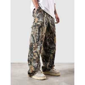 กางเกงคาร์โก้ผ้าฝ้ายแท้ 100% ลายพราง ทรงหลวม เอวสูง สำหรับฤดูร้อน ลุคดิสเทรส ซักฟอก ทรงตรง มีซิป ไซส์ XL ผ้าแคนวาสทอ - Product Image 5