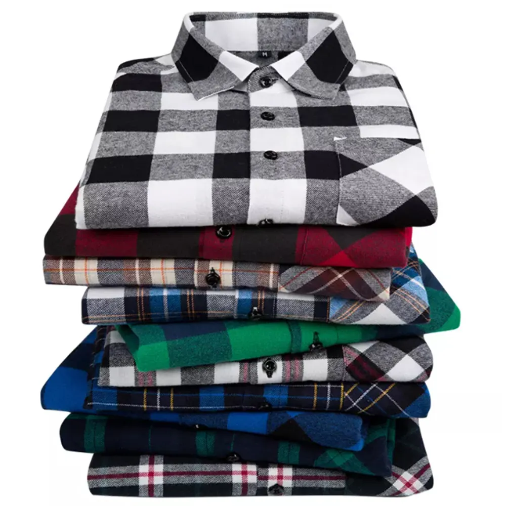 Wholesale custom made flannel shirts for men's women's Comfortable 100% Cotton Long Sleeve Casual Men Plaid Flannel Shirt