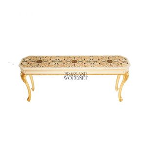 Table console classique avec plateau en marbre incrusté et pieds incurvés dorés, élégante et luxueuse pour l'entrée, le couloir ou le salon - Product Image 1