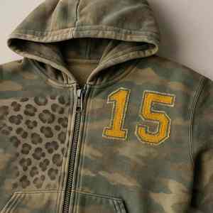 เสื้อฮู้ดดี้ลายพรางแบบกำหนดเองจากผู้ผลิต ดีไซน์ลายเสือดาววินเทจ ลุคซักฟอก แต่งลายปัก ซิป - Product Image 5