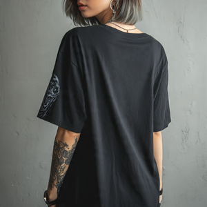 T-shirt noir femmes surdimensionné col rond à manches courtes t-shirt hauts dames été rue léger t-shirts femmes - Product Image 3