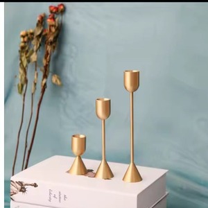 Maxery Classic Minimalist Modern Brass Candlestick <b>Holders</b> Gold Finish Stone <b>Candle</b> <b>Holders</b> <b>Lanterns</b> for Home & Wedding Decor - Product Image 4