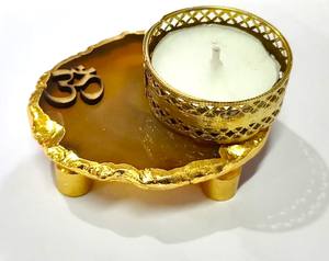 Amayra Crystals Exports 100% Piedra semipreciosa genuina Artesanía Piedra preciosa Ágata Púrpura OHM Posavasos Portavelas hecho a mano - Product Image 6