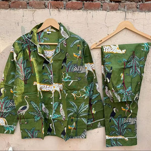 Nouvel ensemble de pyjama en coton décontracté à la mode vêtements de plage en coton indien deux pièces avec tissu en velours côtelé à motif animal - Product Image 1