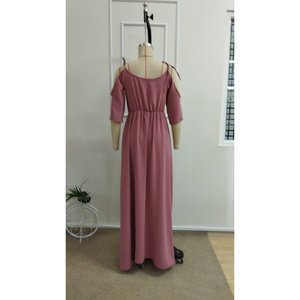 Women's Short Sleeve <b>Wrap</b> Neck Slit Detail Long Aerobin Dress, 34950 - <b>Pink</b> - Product Image 5