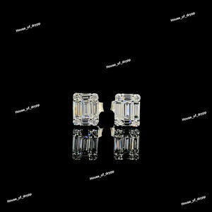 Pendientes de Botón de Lujo con Corte Esmeralda, Diamante Moissanita VVS, Plata 925, Estilo Solitario, Pendientes de Declaración - Product Image 2