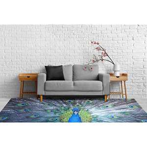 Alfombra Estampada Azul Pavo Real, Antideslizante, Diseño Clásico de Chenilla, Alfombra Suave No Tejida - Product Image 3