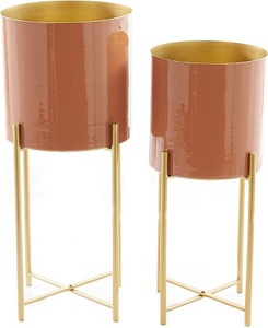 Pot de fleurs moderne en métal noir avec support doré, design minimaliste pour plantes d'intérieur - Product Image 2