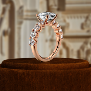 Bague d'anniversaire en diamant de laboratoire 1CT, bague de fiançailles avec accent pavé, bague de fiançailles unique en or massif 14K, diamant fantaisie Asscher - Product Image 5