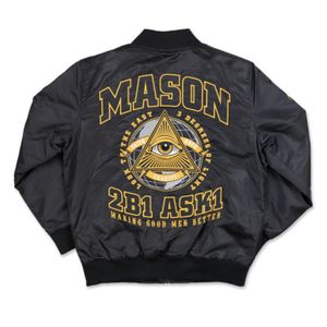 Unisex Mason Bomber Jacket Black <b>Purple</b> Waterproof Windproof Gold Lined Embroidered Logo Stand Zip Closure Canvas Streetwear - Product Image 2
