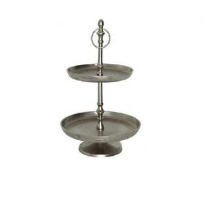Support de gâteau rond galvanisé foncé à deux niveaux pour gâteau de fête d'anniversaire de mariage servant présentoir de table fait à la main - Product Image 2
