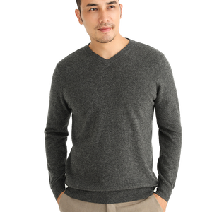 Venta al por mayor Casual Minimalista Color sólido de punto con cuello en V Suéteres de los hombres Jumper Mongolia 100% Suéter de Cachemira pura para hombres - Product Image 1