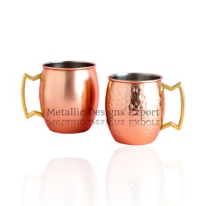 Mules élégantes en cuivre martelé plaqué Moscou Mules Mugs en acier inoxydable Poignée en métal et laiton, Lot de 2, Parfait pour les verres élégants - Product Image 6