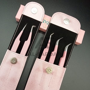Pinzas para Extensión de Pestañas AL FARDAN de Acero Inoxidable Duradero, Color Rosa Bebé, con Logotipo Personalizado, 45 y 90 Grados, Punta Puntiaguda para Volumen de Pestañas - Product Image 1