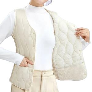 Chaqueta femenina Chaleco sin mangas Corto Cordero Abajo Engrosado Top Sólido Causal Blazer Chaqueta delgada de invierno - Product Image 1