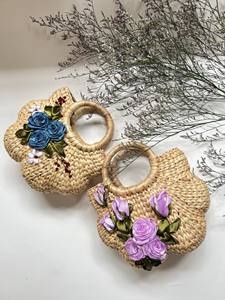 Sac à main vintage écologique fabriqué à la main en jacinthe d'eau de forme régulière pour femmes Deux sangles ouvertes Capacité de 1-1, 9L Style Vietnam - Product Image 6