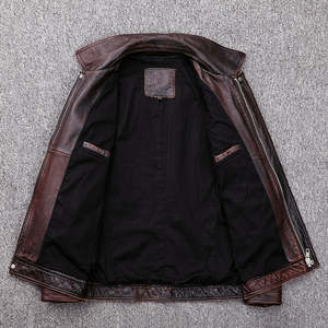 Chaqueta de cuero real desteñida de estilo masculino de la mejor calidad, chaquetas de cuero cálidas de invierno para hombre a la venta - Product Image 2