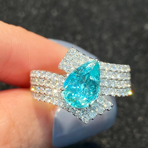 Rare Paraiba tourmaline <b>ring</b> for women 1.45ct pear cut 925 sterling silver gemstone luxury gift wife mom birthday elegant - Product Image 1