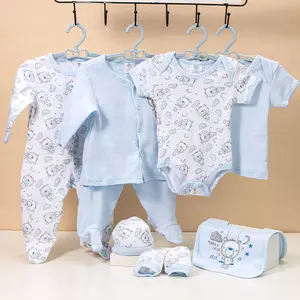 طقم ثوب فضفاض للأطفال حديثي الولادة متعدد الألوان عالي الجودة من القطن الممشط مكون من 8 قطع