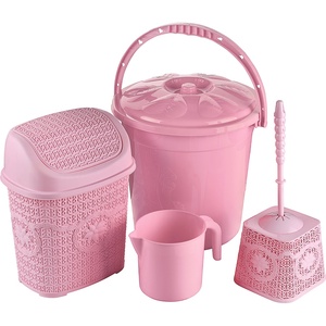 Durable BPA-Free Eco-Friendly Elegant PP <b>Plastic</b> <b>Bathroom</b> Four-Piece Cleaning Set Toilet Brush Waste <b>Bin</b> Bucket Pitcher Portable - Product Image 2
