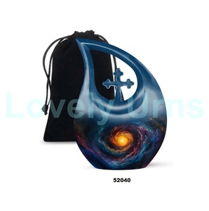 Urna para adultos de cremación de galaxia con lágrima de aluminio más vendida para cenizas humanas, urna funeraria cruzada decorativa con bolsa de terciopelo gratis - Product Image 1
