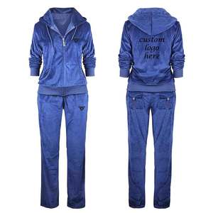 Conception de poche arrière OEM Survêtements avec fermeture éclair Hoodies et Jogging à capuche Ensembles couleur bleu marine Survêtements en velours pour femmes - Product Image 1