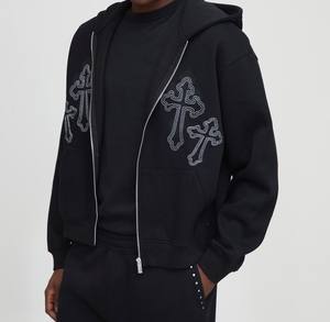 Strass personnalisé 100% coton hommes survêtement Baggy pantalons de survêtement à capuche ensembles de jogger survêtements lourds fabriqués - Product Image 5