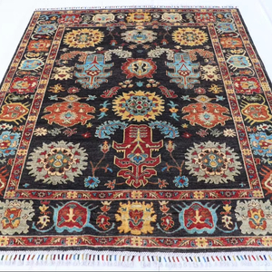 พรมผ้าฝ้ายสีแดงเข้มทันสมัยพรมปูพื้นสีดำสำหรับตกแต่งห้องนั่งเล่น - Product Image 1