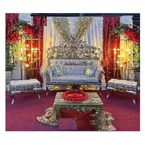 Juego de sofá tallado plateado estilo corona para recepción de boda, juego de sofá de Ceremonia de brazalete musulmán para escenario, juego de sofá de escenario para Ceremonia de Walima - Product Image 1