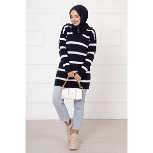 Túnica a rayas azul marino para damas, corte holgado, Popelina de seda satinada, informal, Occidental, con cremallera, detalle largo para primavera, verano, Otoño e Invierno - Product Image 5