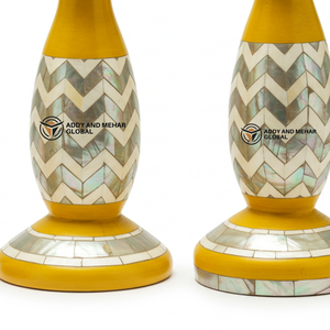 ผู้จัดจำหน่ายชาวอินเดียเสนอเชิงเทียนทรงตรงแบบเรียวประดับเปลือกหอย/มุกหรูหราสำหรับเทศกาลคริสต์มาส - ลายเรขาคณิตเชฟรอนสีเหลืองและสีขาว - Product Image 5