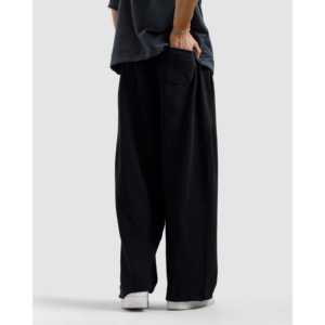 Women's Straight-Leg Baggy High-Waisted Trousers Breathable <b>Elastic</b> Waist Sweatpants with Wrinkled Technics - Product Image 6