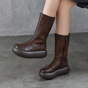 Bottes de mariée pour femmes, hauteur genou, en cuir blanc, talon bloc, bottes d'hiver pour femmes - Product Image 1