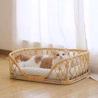 Kleines und Großes Hundebett mit Individuellem Logo Rattan Wicker Bambus Holzbetten für Haustiere Katzen Hunde
