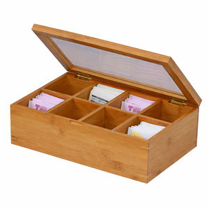 Caja de Té de Bambú Moderna Grabada Personalizada OEM, Forma Rectangular, Tapa con Bisagras, Multifuncional, Apta para Alimentos, Apta para Lavavajillas, Madera Sostenible - Product Image 5