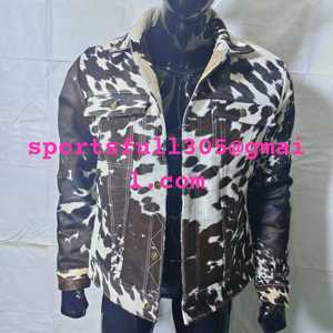 Handmade Women's Cowhide Leather Autumn/Winter Jacket <b>Fabric</b> Natural <b>Cow</b> <b>Print</b> Breathable Stylish Featuring Crystal Button Nylon - Product Image 2