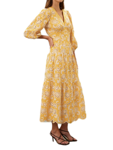 Vestido largo amarillo más vendido, cómodo vestido de algodón Floral para mujer, vestido túnica informal holgado para venta al por mayor - Product Image 6