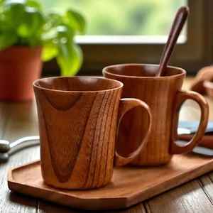 Attractive Look <b>Coffee</b> Tea Wooden Mug Household Natural Color Designer Good Quality Acacia Wood Beer Mug Handmade - Product Image 4