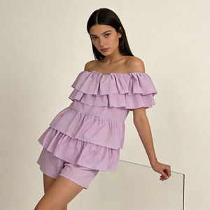 จั๊มพ์สูทขาสั้นแบบเปิดไหล่ แต่งระบายเป็นชั้นๆ รุ่น Flowy ปี 2026 เหมาะสำหรับงานลำลองกลางแจ้ง สำหรับสุภาพสตรี ขายดี - Product Image 5