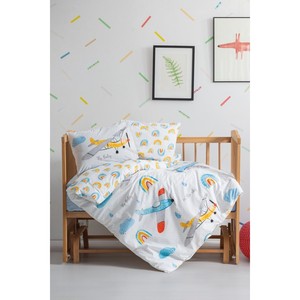 Juego de Ropa de Cama para Bebé 100% Algodón Orgánico, Edredón Azul Cielo Clásico Moderno, Almohada de Lactancia con Diseño de Dibujos Animados para el Sueño del Bebé - Product Image 1