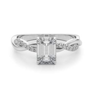 <b>Emerald</b> And Round Cut Diamond Twisted Engagement <b>Ring</b> For Women - Product Image 1