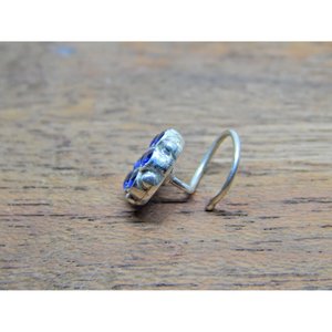 925 Sterling <b>Silver</b> Natural Sapphire <b>Nose</b> Stud Diamond-Shape Princess Cut Round <b>Nose</b> <b>Ring</b> - Product Image 4