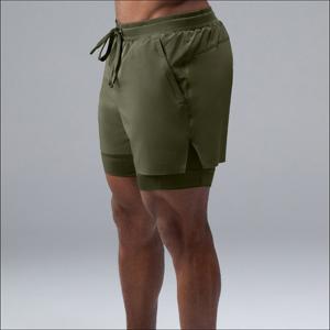 กางเกงกีฬาขาสั้นแบบลำลองสำหรับผู้ชายกางเกงวิ่ง2-in-1เอวสูงระบายอากาศได้ดีมีกระเป๋าและมีห่วงผ้าเช็ดตัว - Product Image 1