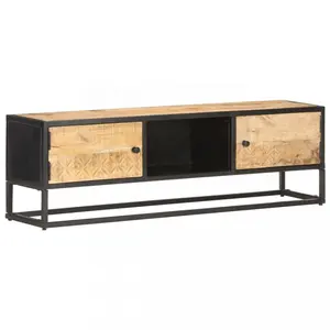 Unidad de Soporte de TV de madera de Mango rugoso, armario de madera maciza tallada a mano, puertas de Panel, marco de Metal, armario negro, alta fidelidad