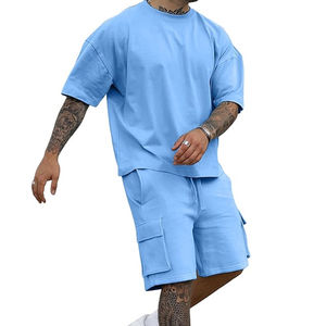 Novedad de verano al por mayor, conjuntos de pantalones cortos informales para hombre, conjuntos de 2 piezas para hombre, Camiseta con hombros caídos, Manga corta para hombre 2026 - Product Image 2