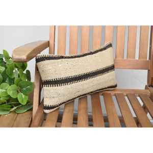 Beige Vintage Kilim Patchwork Wool Pillow 8x16 Inch Decorative Accent for Sofa <b>Fluffy</b> Leaves Pattern Woven <b>Cushion</b> - Product Image 2