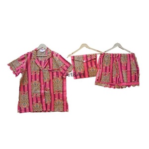 Ensemble de pyjama court d'été en coton indien pour femmes et filles Vêtements de fête de mariée romantiques Respirant Short en coton doux à séchage rapide - Product Image 1